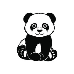 Fototapety  Little cute panda sitting. File for printing and cutting. Vector panda illustration in black and white color