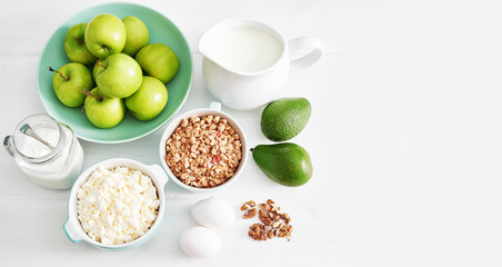 Clean eating healthy cooking ingredients. Food frame. Superfoods concept. Fitness Breakfast.Healthy eating and food, dieting, vegetarian kitchen, cooking concept and weigh loss.Fresh food on table