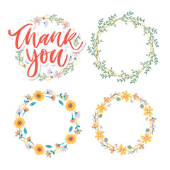 Cute Thank You Script Card Flowers Letter text