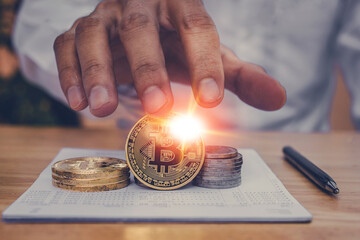 Businessman investment trade bit coins stock market concept