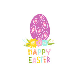 A decorative egg for a happy Easter. Vector isolated illustration with an Easter card. Egg with patterns for printing on clothes, fabrics, dishes, towels. Doodle style. Design for a holiday.