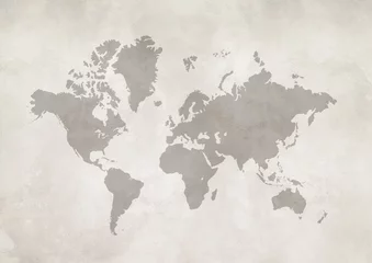 Poster Carte du monde Carte du monde sur fond de mur de béton blanc