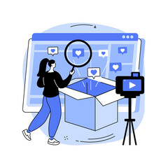 Unboxing video abstract concept vector illustration.
