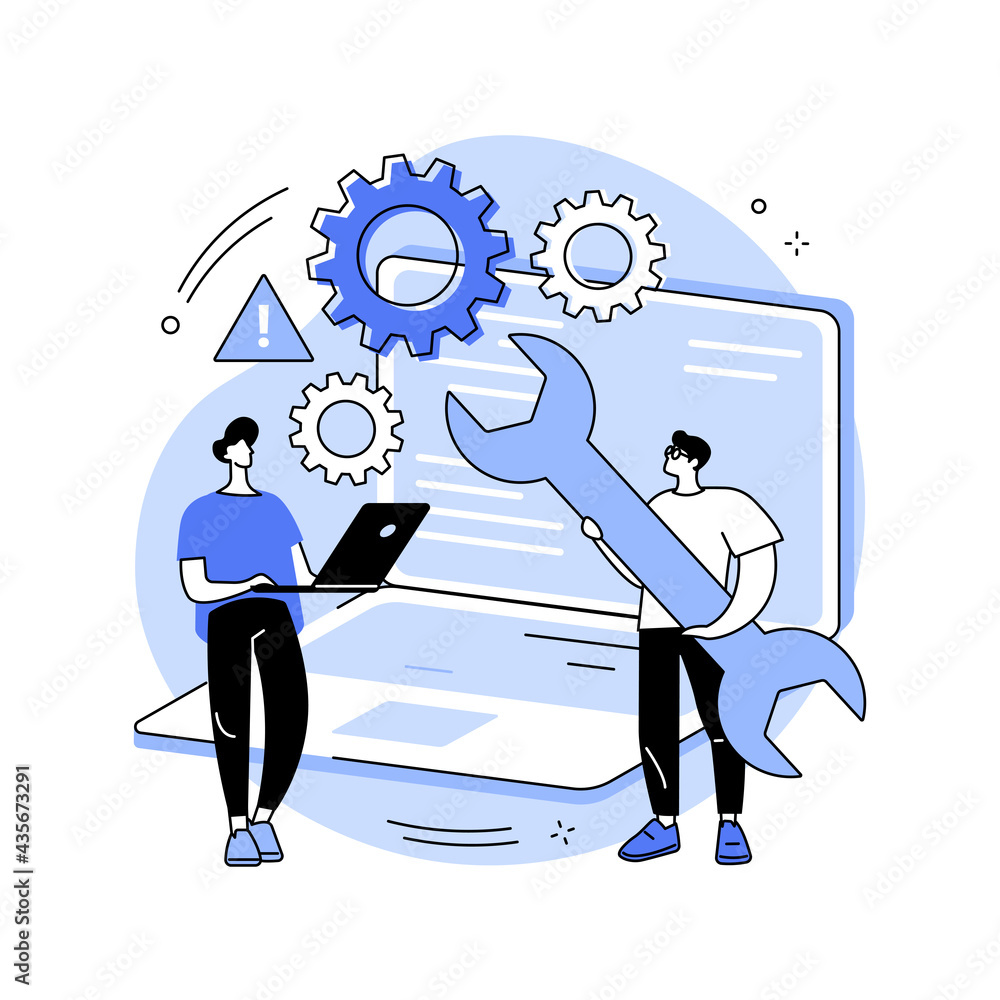 Poster computer troubleshooting abstract concept vector illustration.