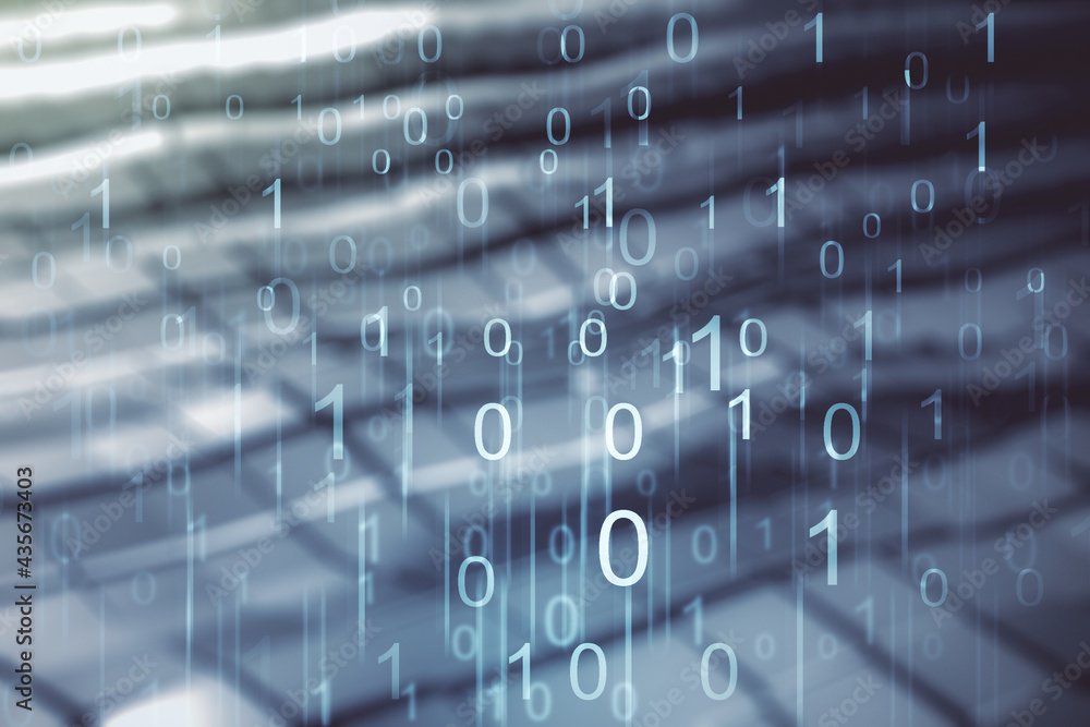 Poster abstract virtual binary code illustration on blurry abstract metal background. big data and coding c