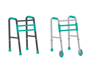 Vector set of walkers for the elderly. A walker for the elderly, which helps people with disabilities to move around. The illustration is isolated on white background