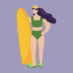 Woman with surfboard. Vector illustration