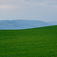 Doupovske hory, Czech republic - April 10, 2021: spring mountains, cloudy weather
