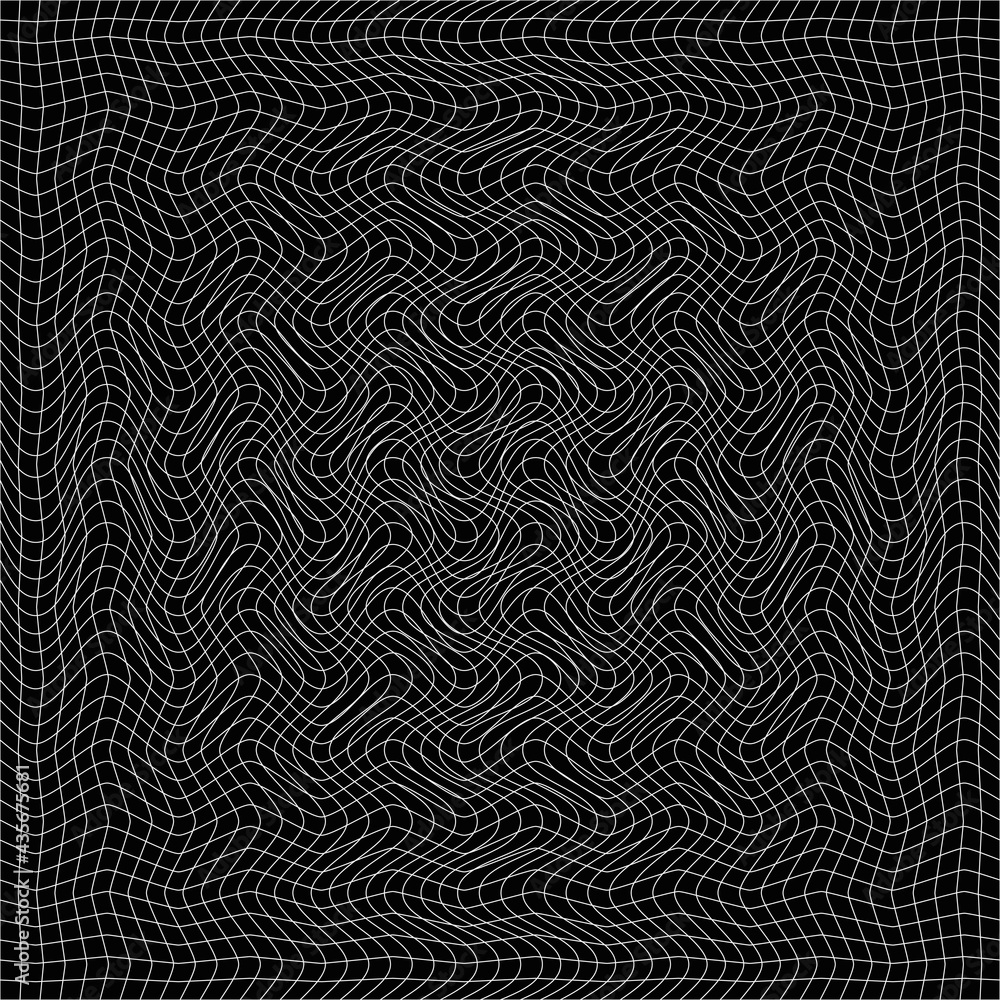 Poster wavy lines pattern. wavy center and smooth borders. black background and white lines.