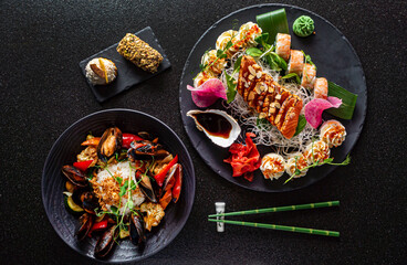 asian set on the black background
