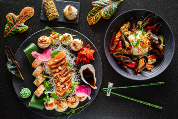 asian set on the black background