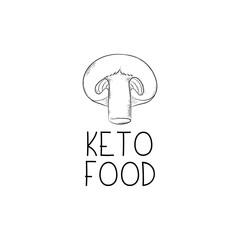 Vector illustration of a friendly keto icon with champignon. Hand-drawn style. For keto diet advertising or blog, or lipid-friendly packaging