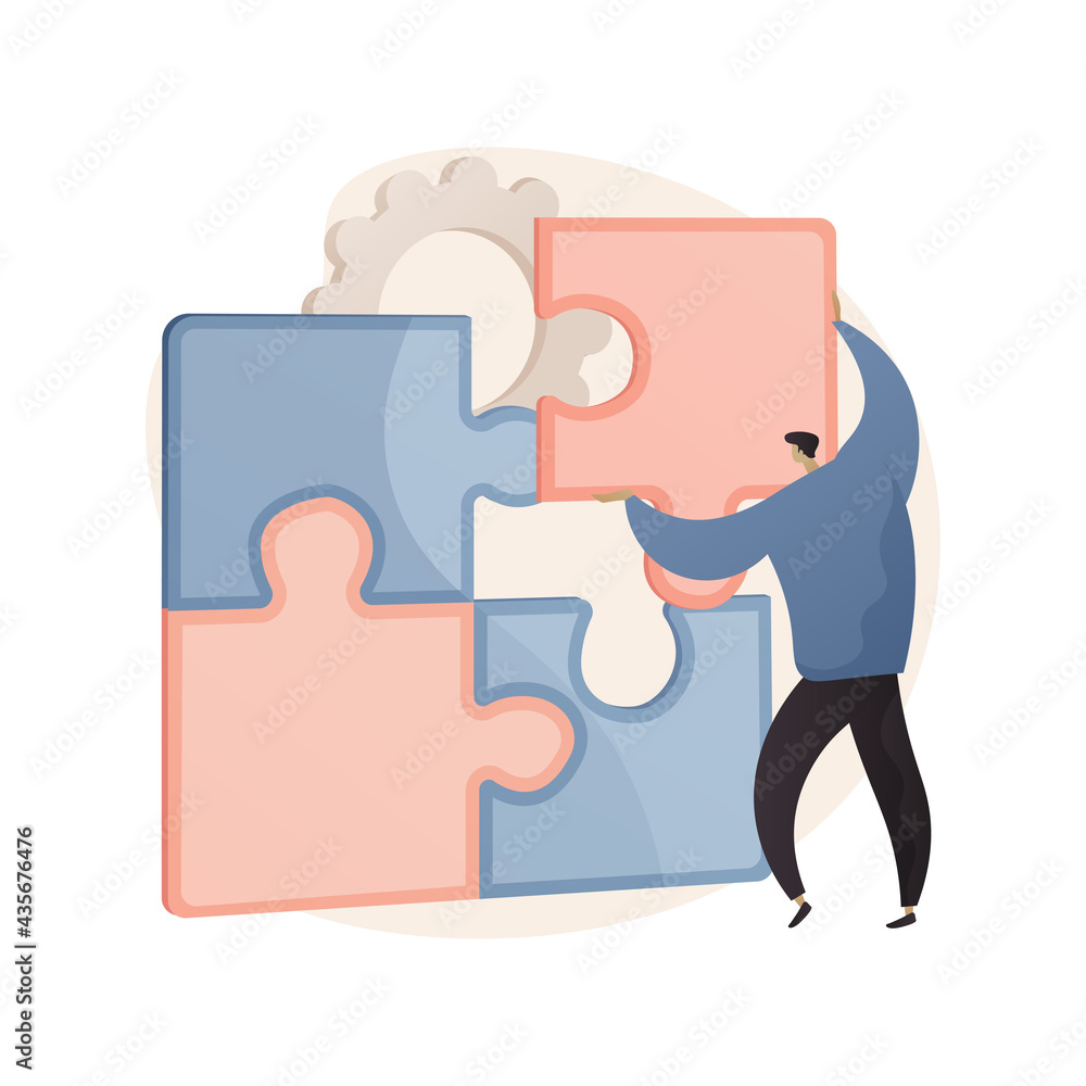 Aufkleber problem solving abstract concept vector illustration.