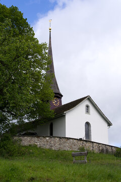 Old church of Zurich Witikon on a hill at springtime. Photo taken May 25th, 2021, Zurich, Switzerland.