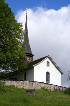 Old church of Zurich Witikon on a hill at springtime. Photo taken May 25th, 2021, Zurich, Switzerland.