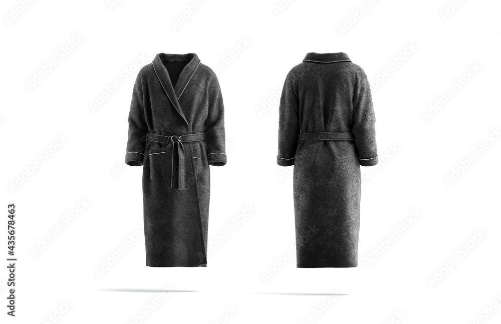 Wall mural Blank black hotel bathrobe mockup, front and back view