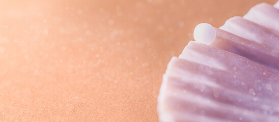 Homeopathic ball on the shell. Alternative medicine concept.