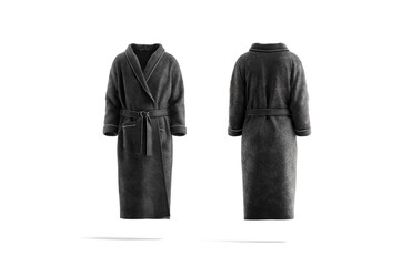 Blank black hotel bathrobe mockup, front and back view - obrazy, fototapety, plakaty