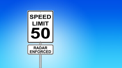 Speed Limit 50 Radar Enforced street sign - Illustration