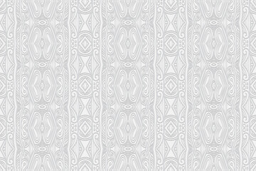3D volumetric convex embossed geometric white background. Ethnic pattern with the exclusive national color of the peoples of India. Decorative ornament for wallpaper, website, textile, presentation.
