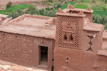 Detalle de uno de los edificios en la kasbah de Ait Ben Haddou en el sur de Marruecos