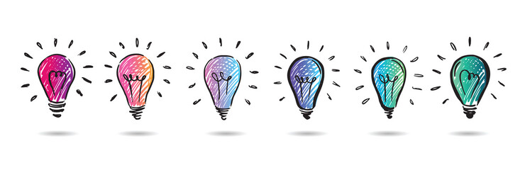 Light Bulb set. Concept and ideas, hand-drawn illustration. Vector.