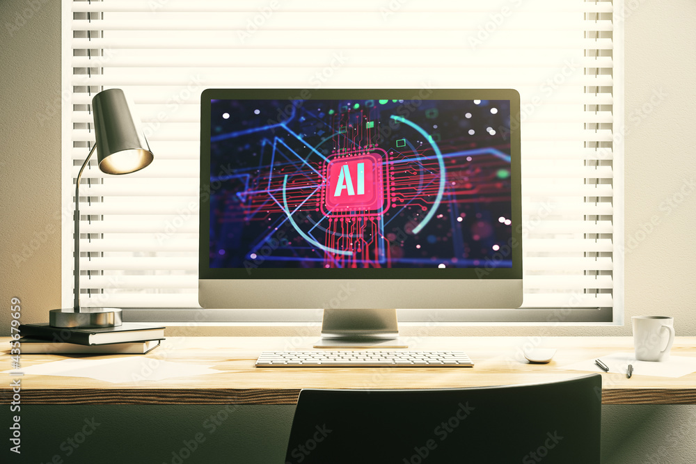 Aufkleber computer monitor with creative artificial intelligence abbreviation. future technology and ai concep