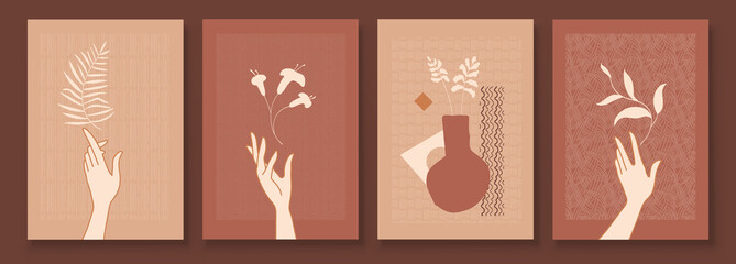 Modern Abstract Art Organic Illustration. Set of aesthetic bauhaus painting wall art for house decoration. Minimalistic canvas background design. Vector wall art shapes in boho style.