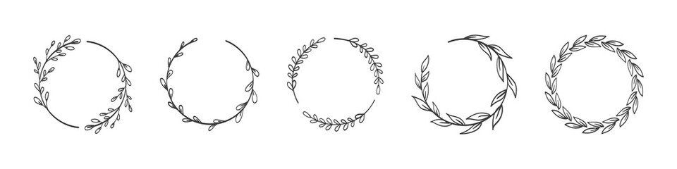 Fototapeta na wymiar Laurels branches. Vector illustration of hand drawn wreaths. Doodle floral wreath frames
