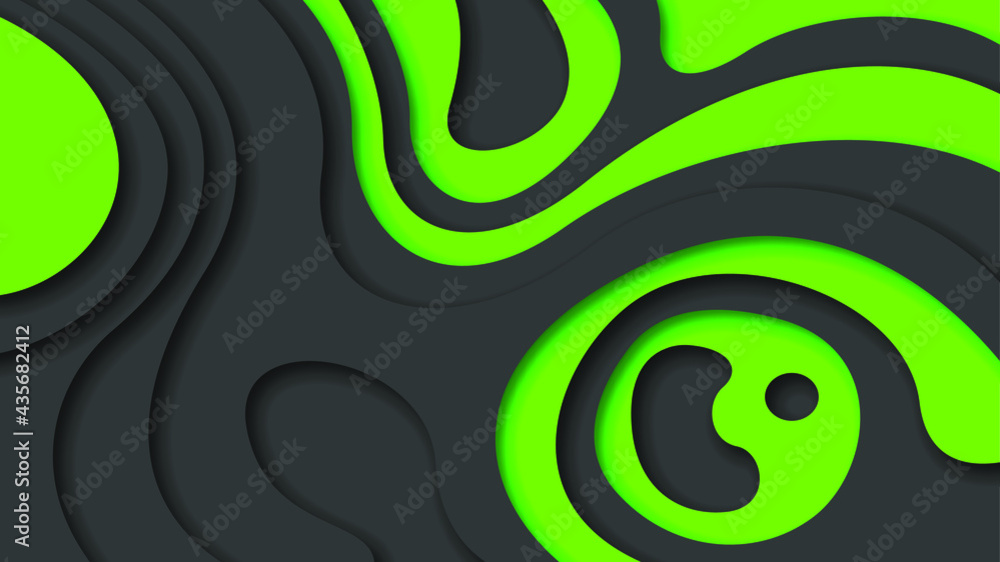 Poster green and black wavy abstract paper cut background vector shadows 3d smooth objects modern design