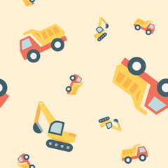Wrapping paper - Seamless pattern of dump truck and excavator symbols for vector graphic design