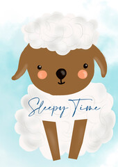 childish image of sheep on blue cloud background with fun phrase