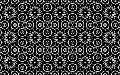 Black white geometric background. Ethnic pattern of the peoples of the East and Asia. Exotic doodling style with swirls and flowers. Template for wallpaper, stained glass, presentations, textiles, col