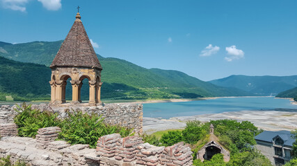 Picturesque view of the tower of the medieval fortress Ananuri. Georgia