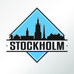 Obraz premium Stockholm Sweden Skyline Logo. Adventure Landscape Design Vector Illustration.