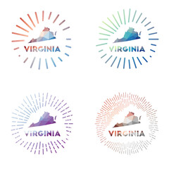 Virginia low poly sunburst set. Logo of us state in geometric polygonal style. Vector illustration.