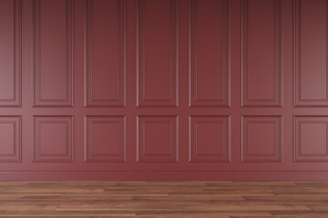 Mockup classic red wall interior. Floor parquet. Digital illustration. 3d rendering