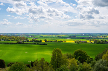 A Scanian (Southern Sweden) landscape filled with fields of green, gold and yellow taken in Billebjer, Lunds kommun, Sweden