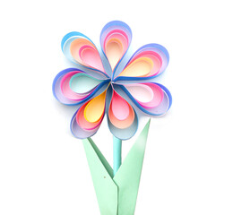 A blooming origami flower branch on white