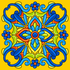 Mexican talavera ceramic tile pattern. Decoration with ornamental flowers. Background with mexican talavera pattern. Decoration with ornamental flowers.