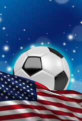 Naklejka premium United States Flag with Soccer Ball 3D Illustration (3D Rendering)