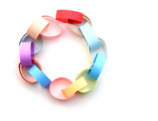 Paper colorful chain garland over white