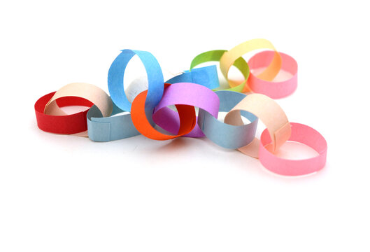 A group of paper chains on white