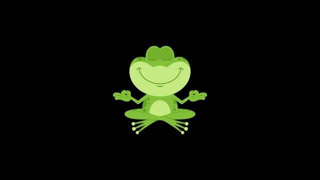 Frog Cartoon Character In Meditation. 4K Animation Video Motion Graphics Without Background 