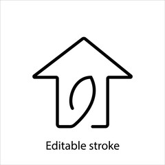 Eco friendly house outline icon. Customizable linear contour symbol. Editable stroke
