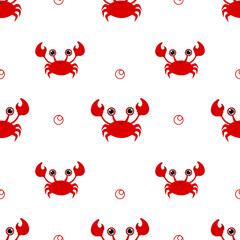 A seamless pattern with cute red crabs. Baby print. Aquatic themed wallpaper, wrapping paper, packaging, poster and banner template. 
