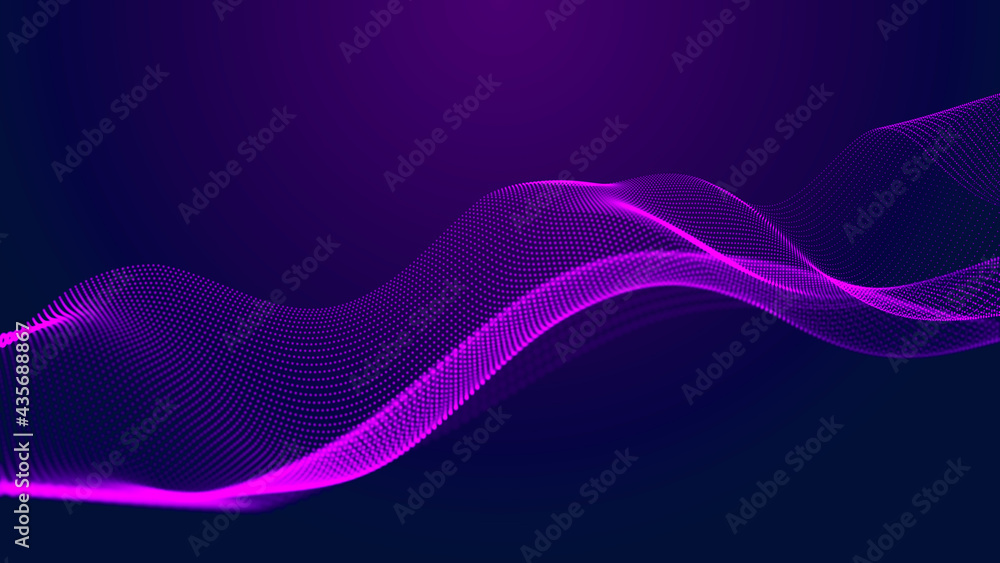 Poster abstract digital background. futuristic wave of dots and weave lines. digital technology. 3d renderi