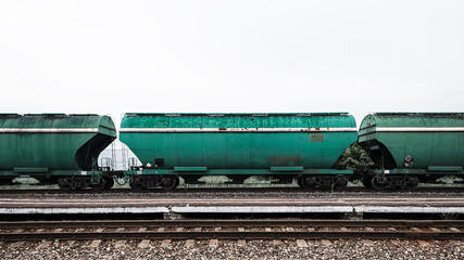Boxcars in the railway station, railway tracks
