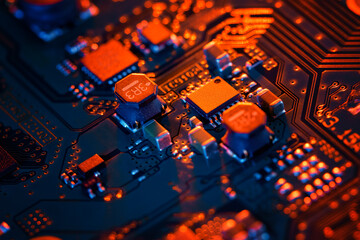 Electronic circuit board close up.