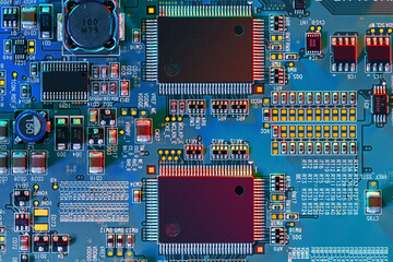 Electronic circuit board close up.